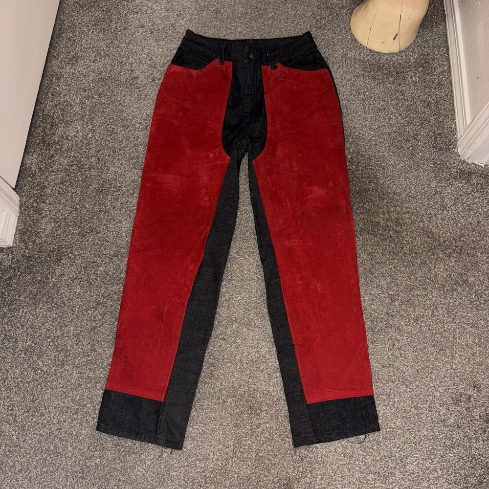 Vintage WATCH L.A. Jeans Juniors 15/16 Red Black Suede Look High Rise USA 80s